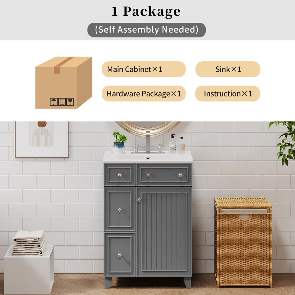 Bathroom Vanity with Ceramic Sink Features 2 Drawers and 1 Door