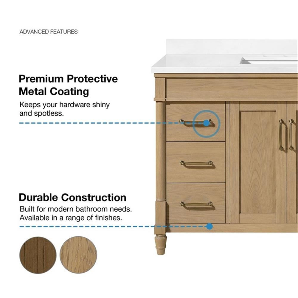 Pemberly Row 48″ Natural Birch Bathroom Vanity with White Countertop
