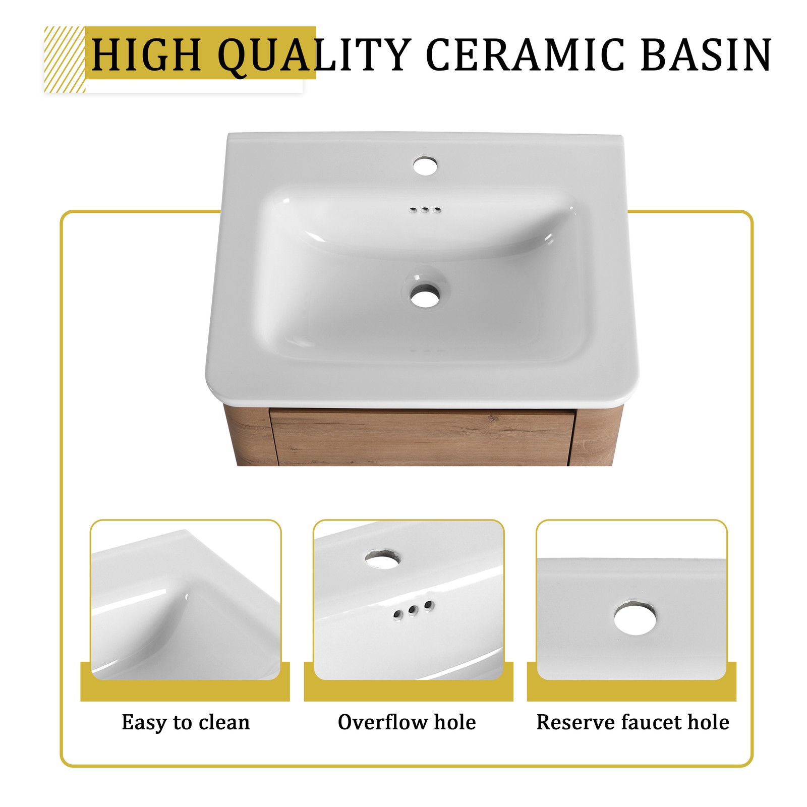 24in Plywood Wall Mounted Bathroom Vanity W/ White Ceramic Sink For Small Space