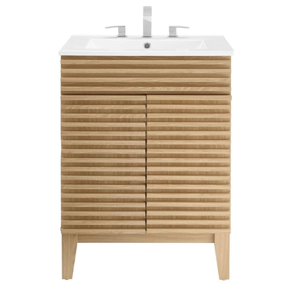 Pemberly Row Contemporary Wood Bathroom Vanity in Oak and White