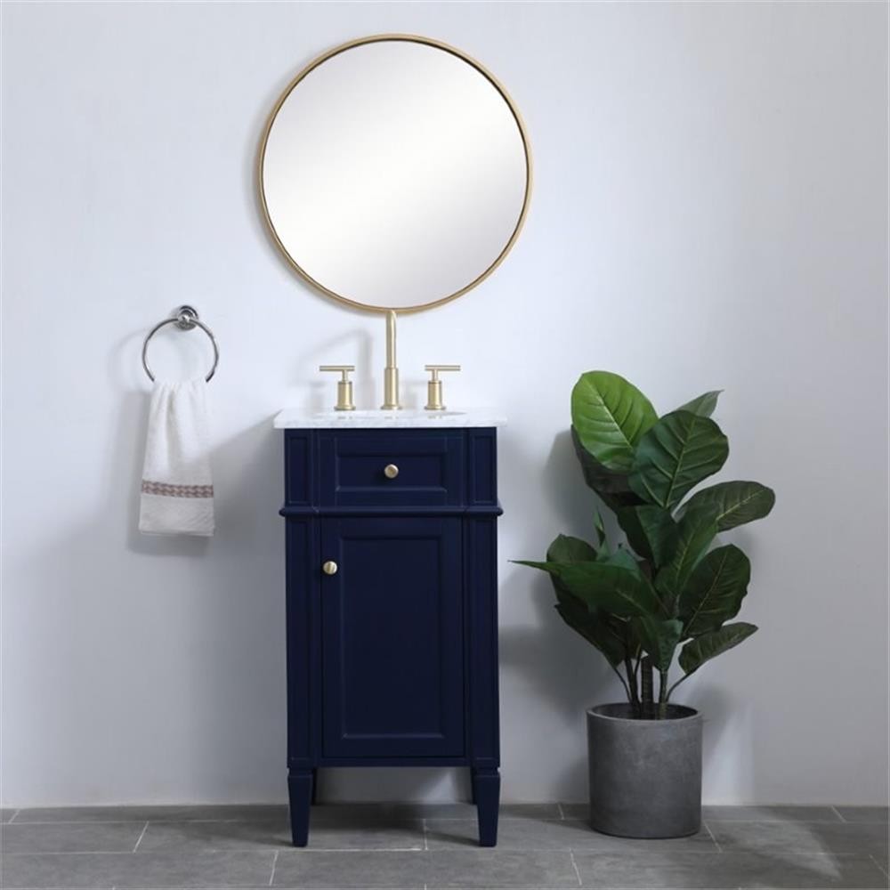 Pemberly Row Modern 18″ Single Marble Top Bathroom Vanity in Blue