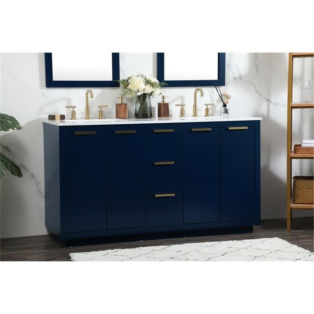 Elegant Decor Blake 60″ Aluminum Alloy MDF Double Bathroom Vanity in Blue