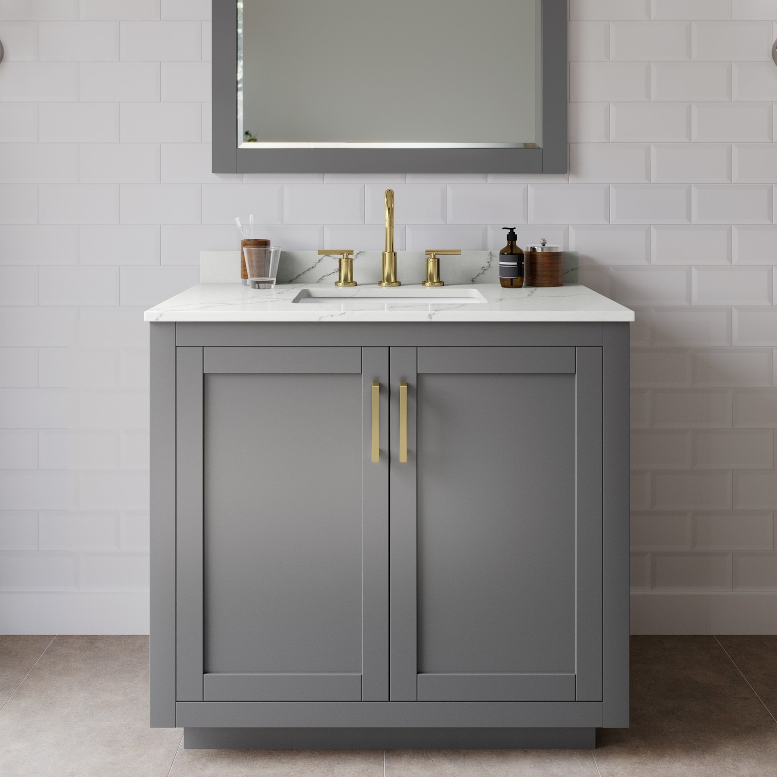 Wyndham Collection WCF292936S-QTZ-US3MXX Miranda 36″ – Dark Gray / Giotto Quartz