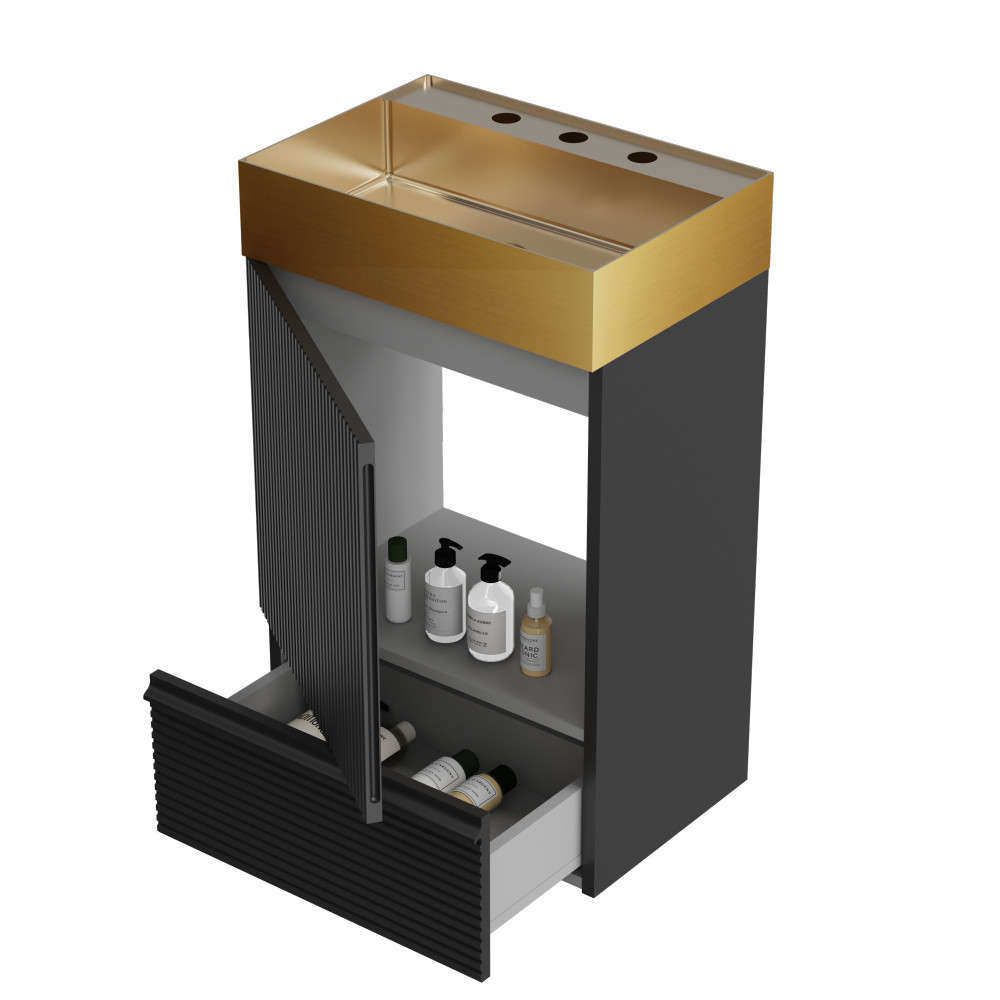 Bathroom Vanity with Sink Removable Design with Handle Features 3 Faucet Holes