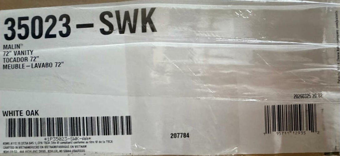 Kohler Malin by Studio McGee K-35023-SWK 72″ Free Standing Vanity,White Oak*NEW*