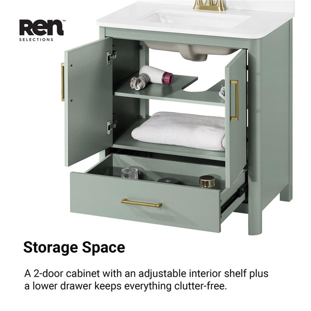 Pemberly Row 30″ Bathroom Vanity in Sage Green with Engineered Marble Countertop