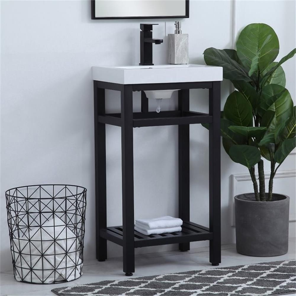 Pemberly Row 18″ Single Resin Top Metal Bathroom Vanity in Black