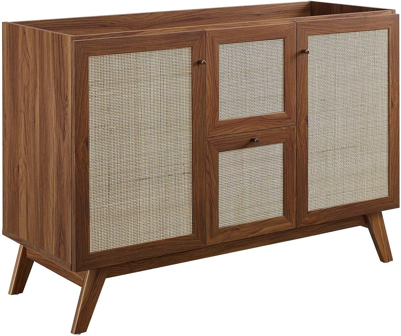 Soma Walnut Rattan Weave Bathroom Vanity Cabinet, 48” Sink Compatible