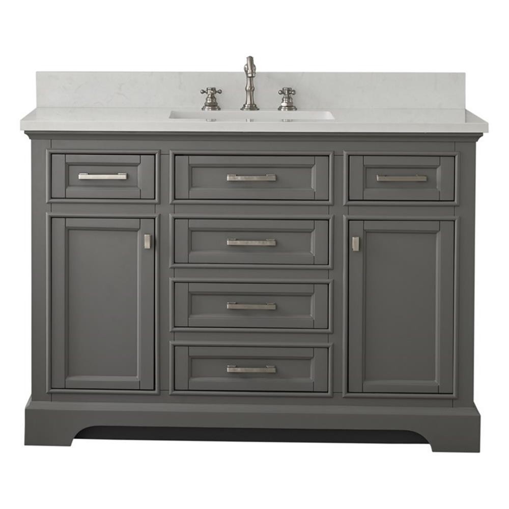 Pemberly Row Transitional 48″ Solid Birch Hardwood Single Vanity in Gray
