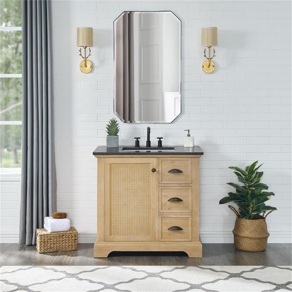 Hervas 36″ Fir Wood Brown Single Bath Vanity with Black Natural Celestite Marble