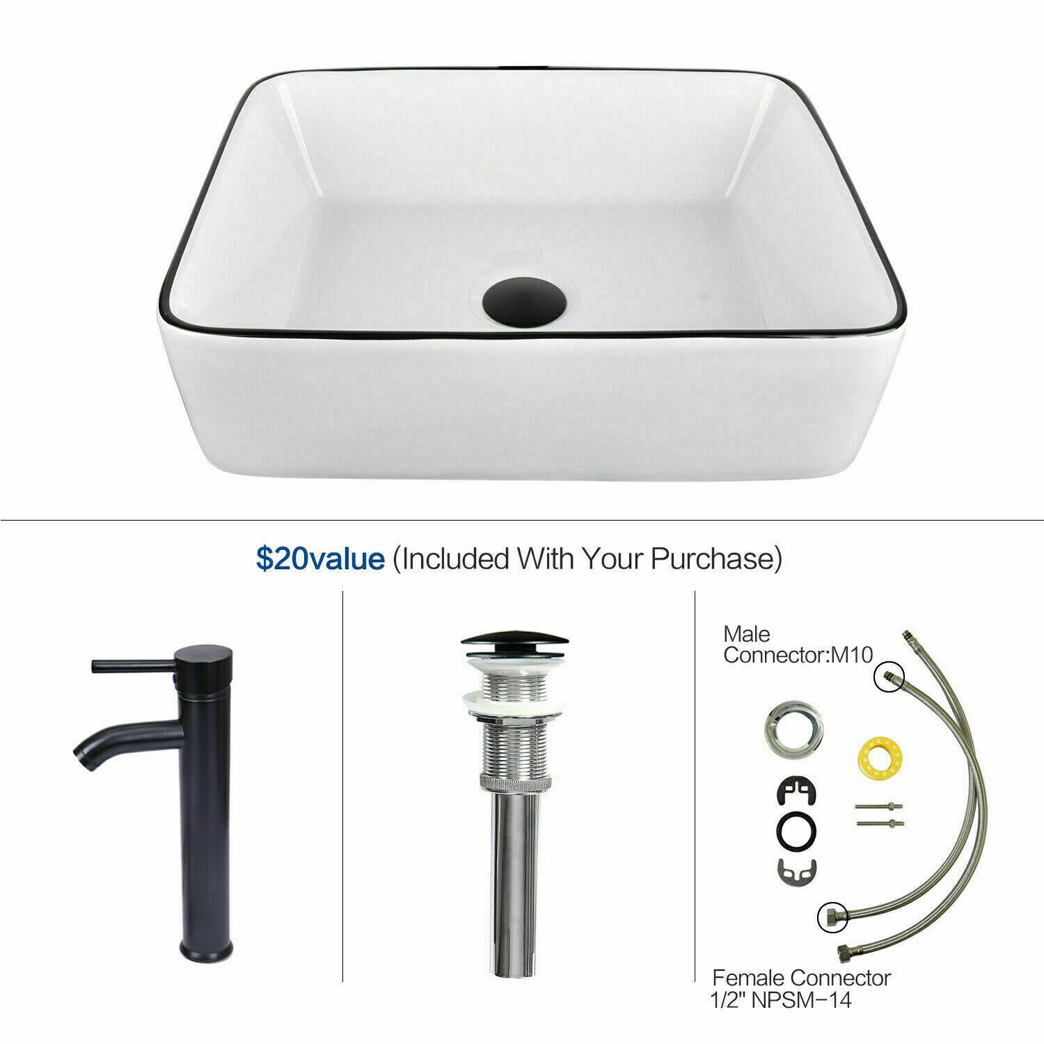 Bathroom Vanity Cabinet With Drawers Mirror Vessel Sink ORB Faucet Set Combo B&W