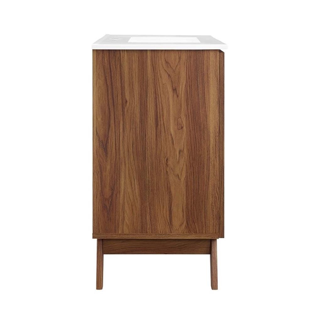 Pemberly Row 36″ Modern Wood Bathroom Vanity with Rattan Door in Walnut/White