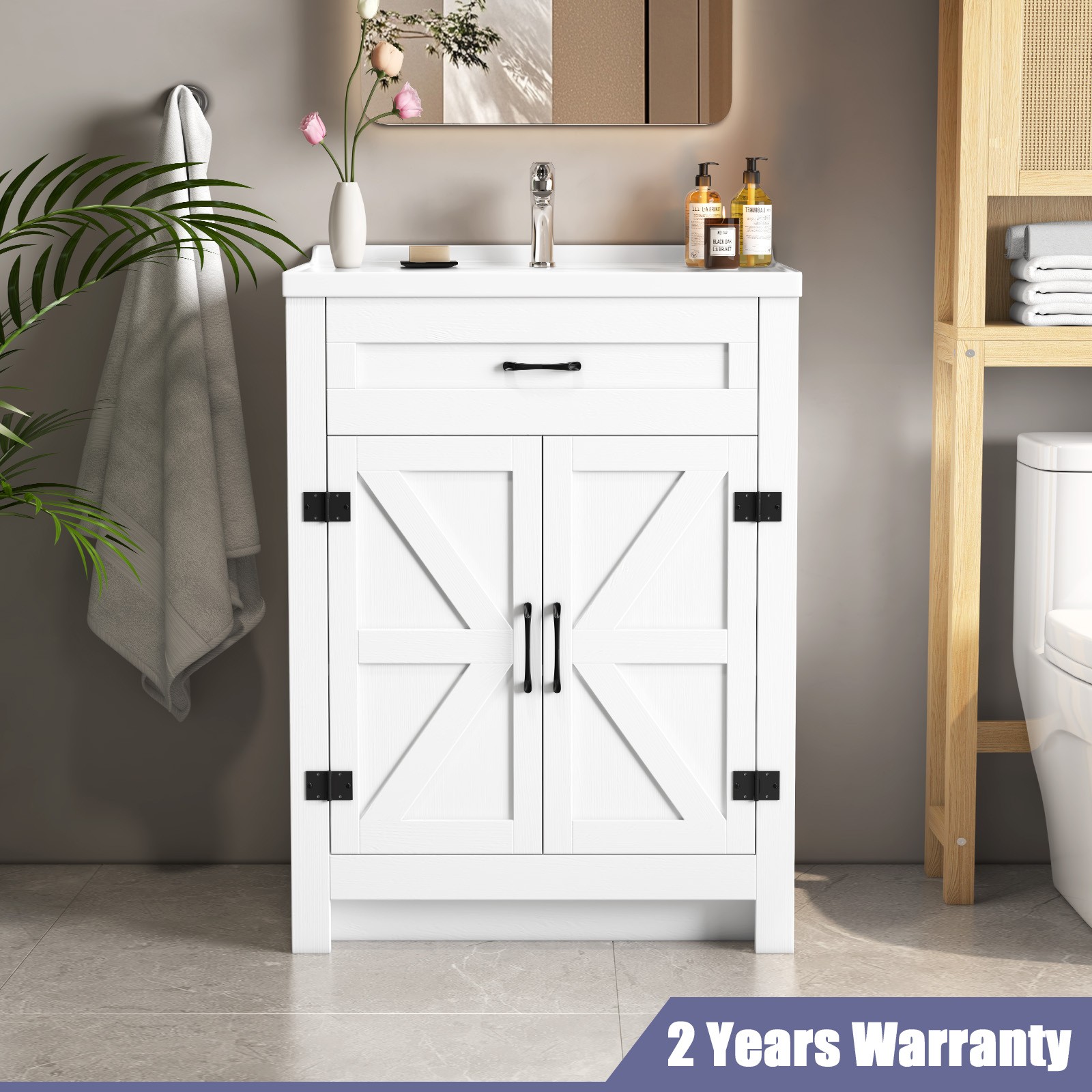 23″ Bathroom Vanity Cabinet & Door Ceramic Sink Bowl Cabinet Bath Organizer
