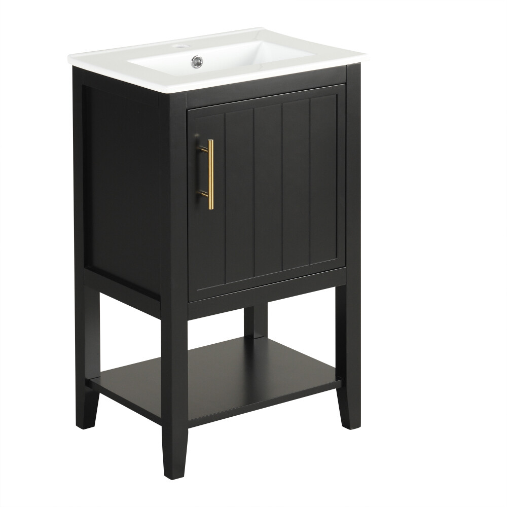 20″ Bathroom Vanity with Sink, Bathroom Cabinet with Storage Rack and Open Shelf