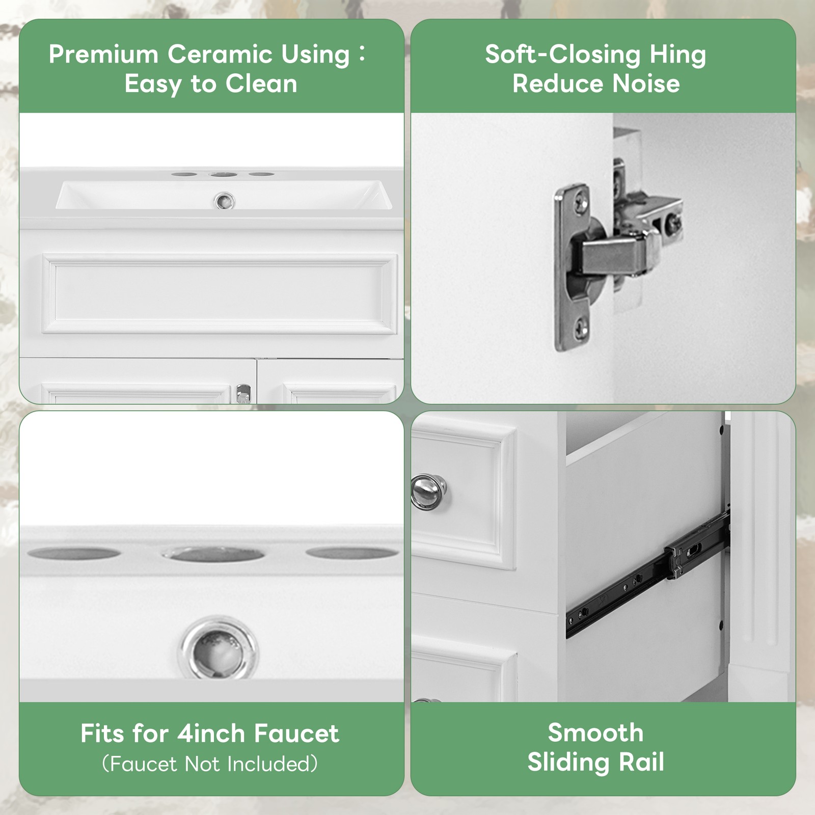 24″ Bathroom Vanity w/Ceramic Sink, Small Bathroom Sink Cabinet with 2 Drawers