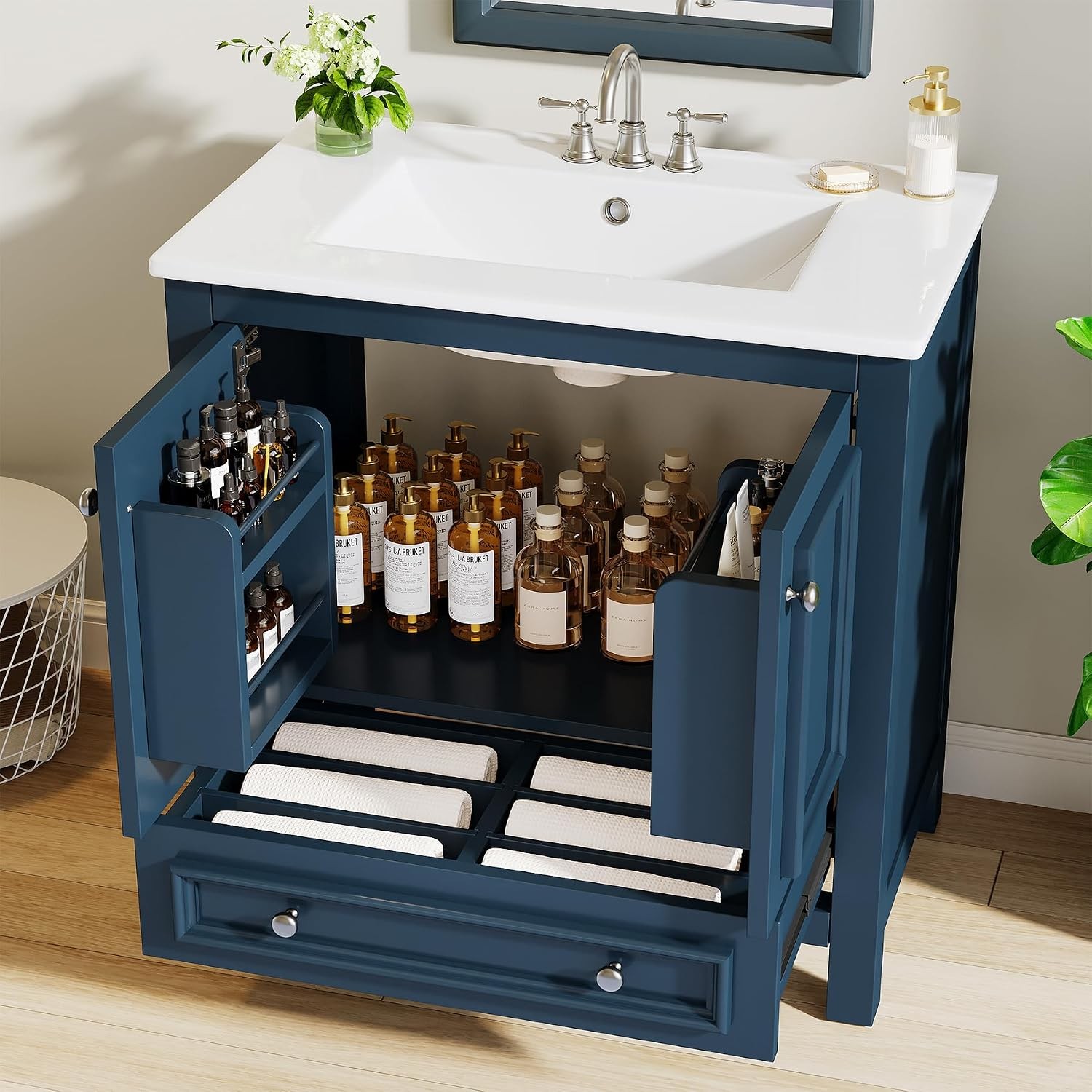 30” Bathroom Vanity with Sink Combo Bathroom Cabinet with 2 Doors and 1 Drawer
