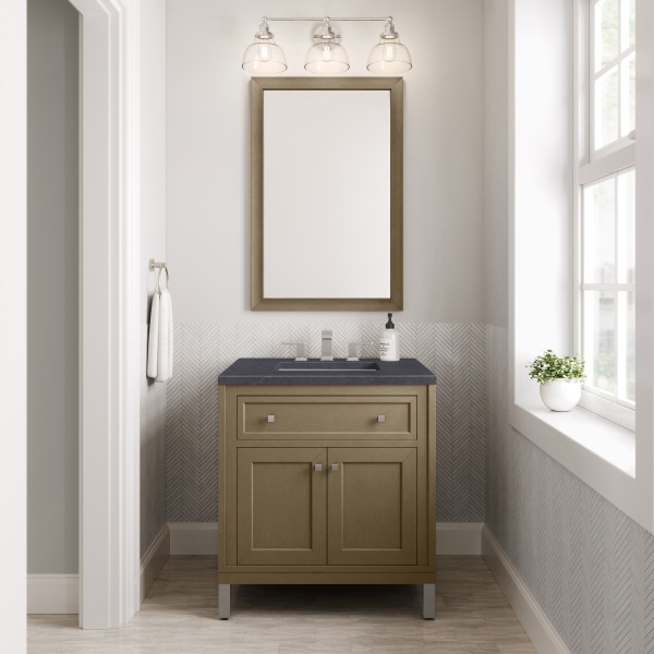 30″ James Martin Chicago 503-V30-WLW-3CSP Vanity Cabinet Charcoal Soapstone Top