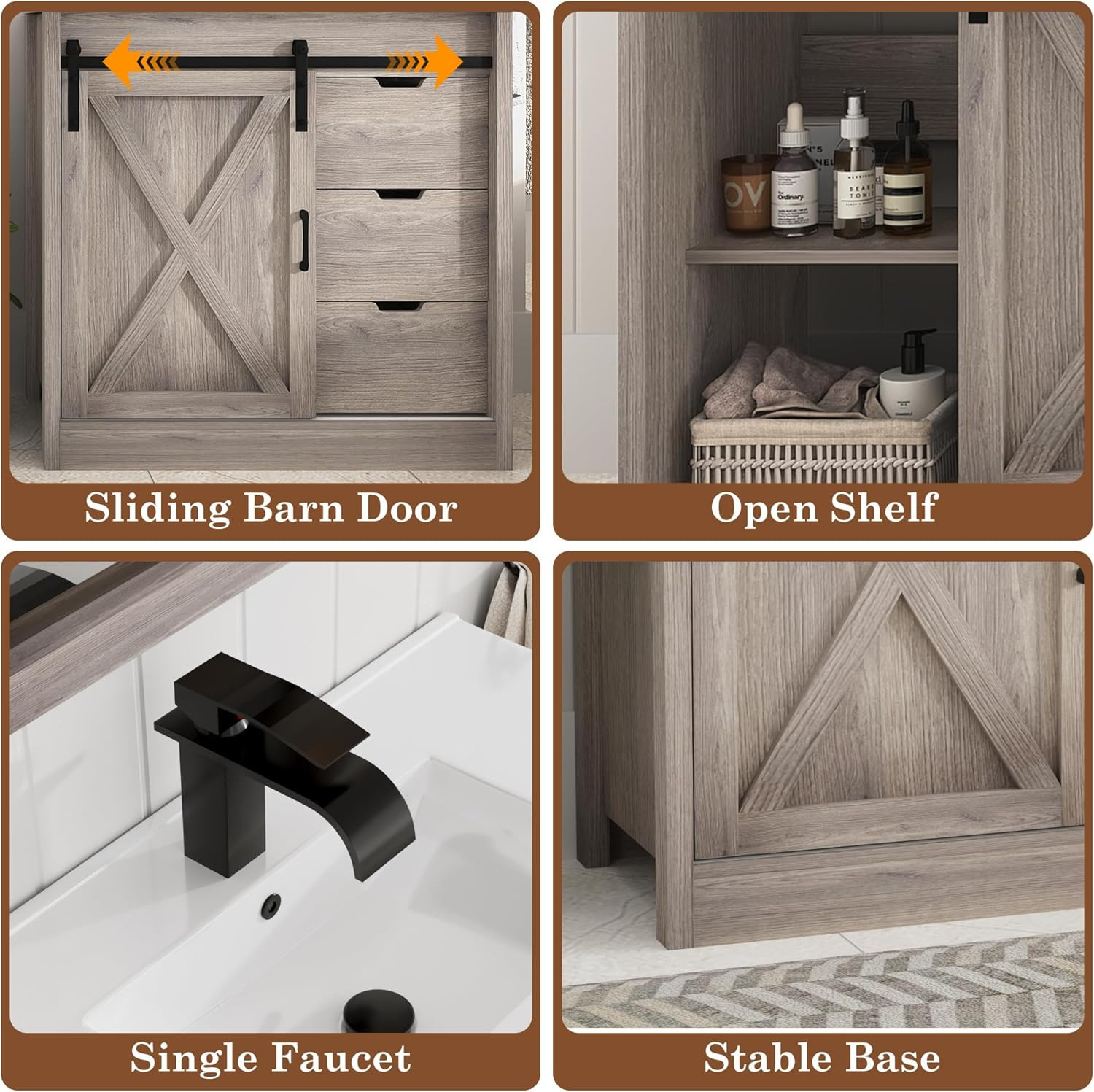 36 Inch Bathroom Vanity with Sink & Faucet & Mirror, Farmhouse Bathroom Vanity C