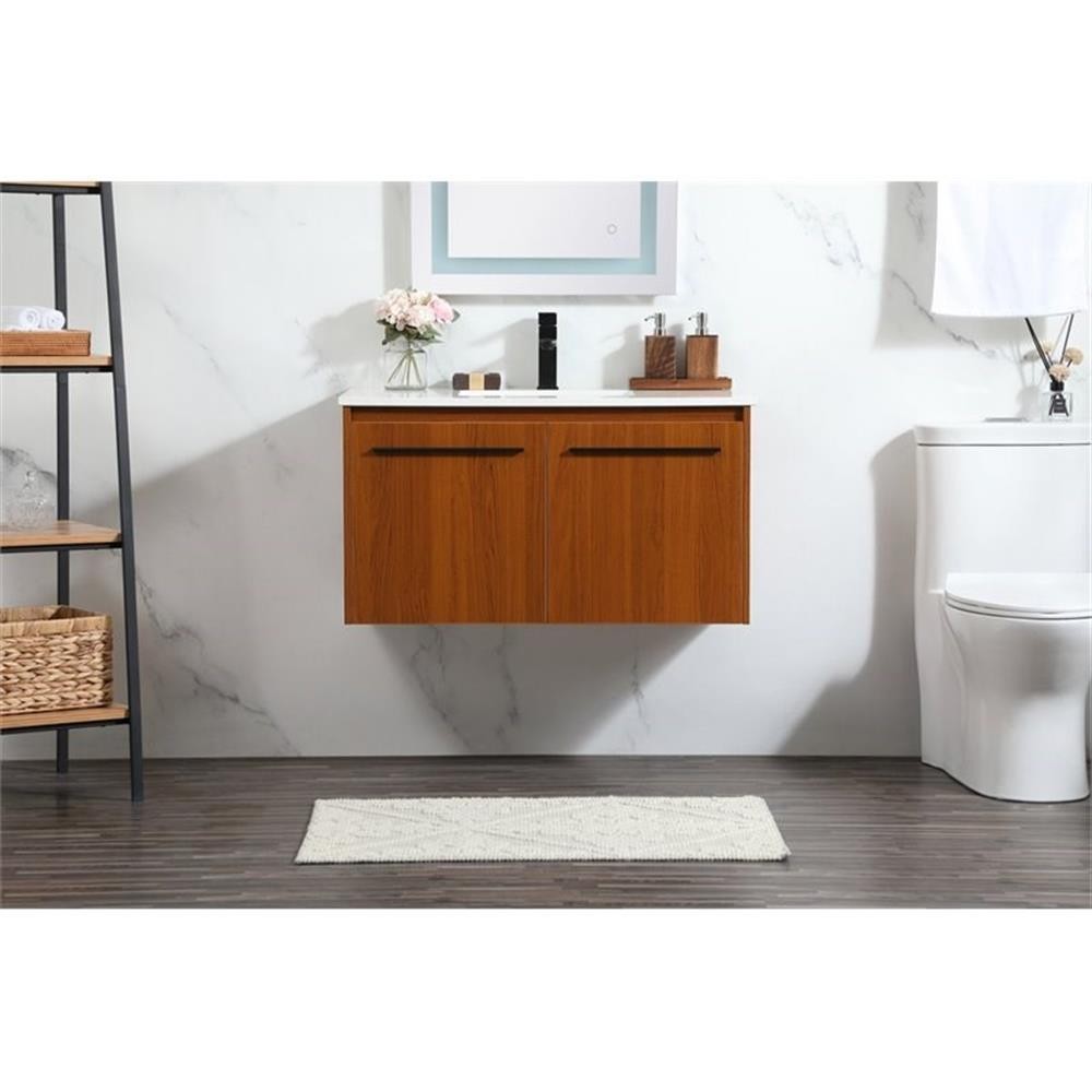 Elegant Decor Penn 36″ Aluminum Alloy MDF Single Bathroom Vanity in Teak