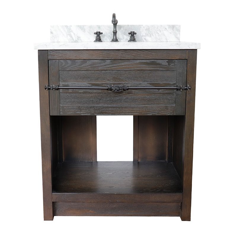 Plantation 31″ Solid Wood Rectangle Sink Vanity with White Carrara in Brown