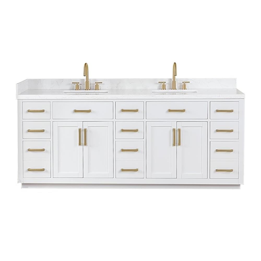 Gavino 84″ Wood Vanity in White with Composite Stone Top no Mirror