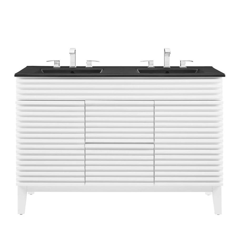 Modway Render 47.5″ MDF Wood Double Sink Bathroom Vanity in White/Black