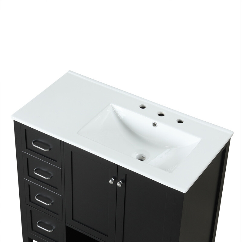 36″ Black Bathroom Vanity with Sink Top,Vanity Cabinet with 2 Doors & 2 Drawers