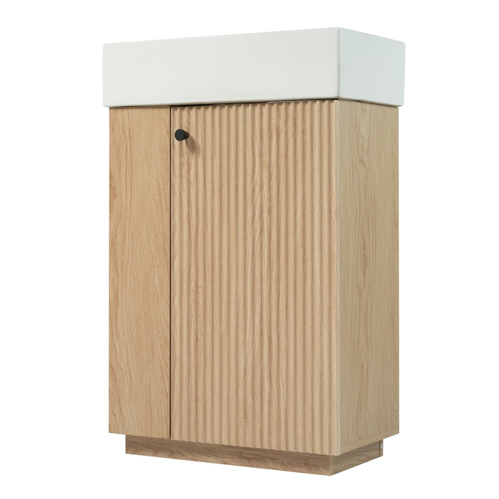 21.6″ Freestanding Bathroom Vanity w/Ceramic Sink, Wood Grain Cabinet,Storage