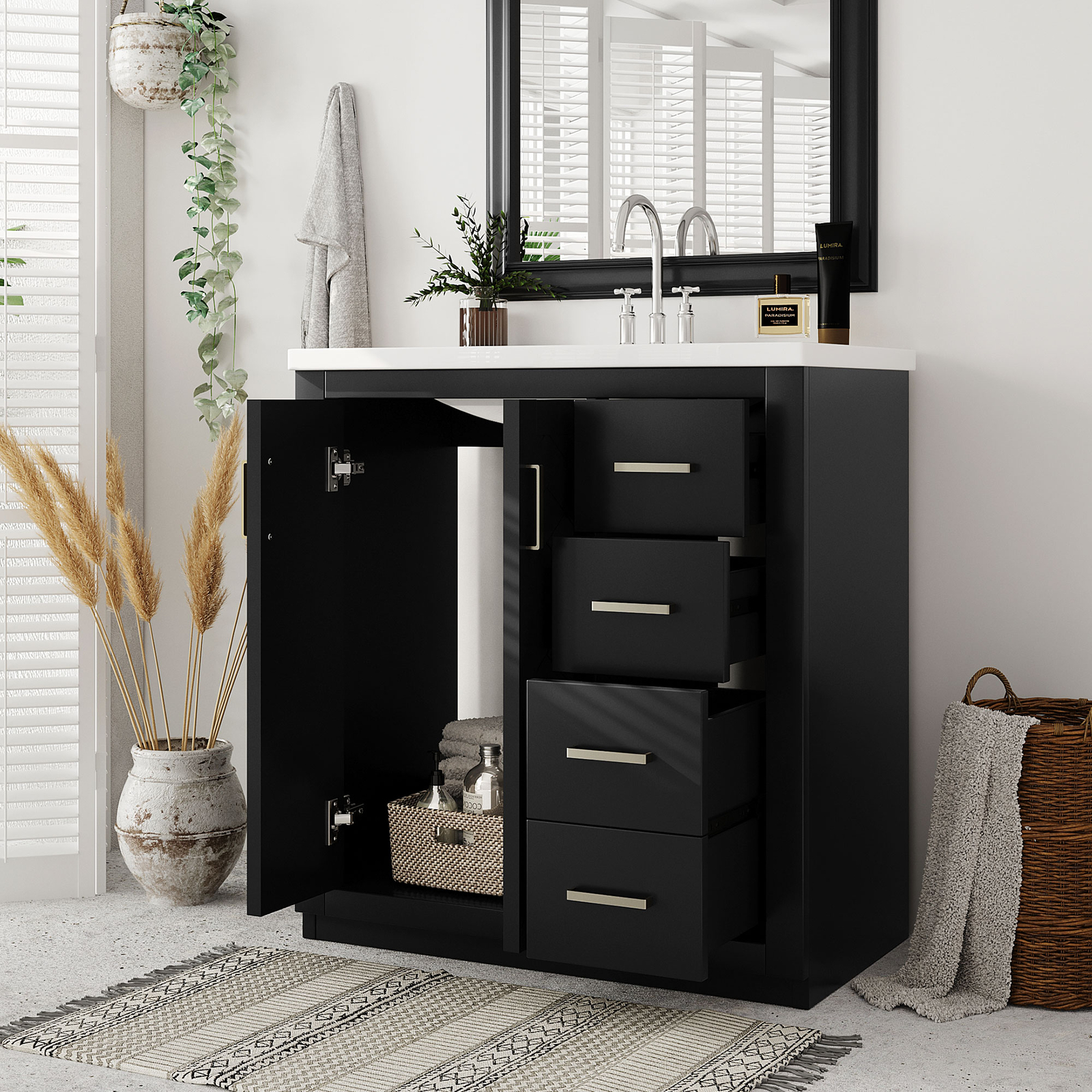 30″ Bathroom Vanity with Sink, Freestanding Vanity Storage Cabinet, 3 Drawers