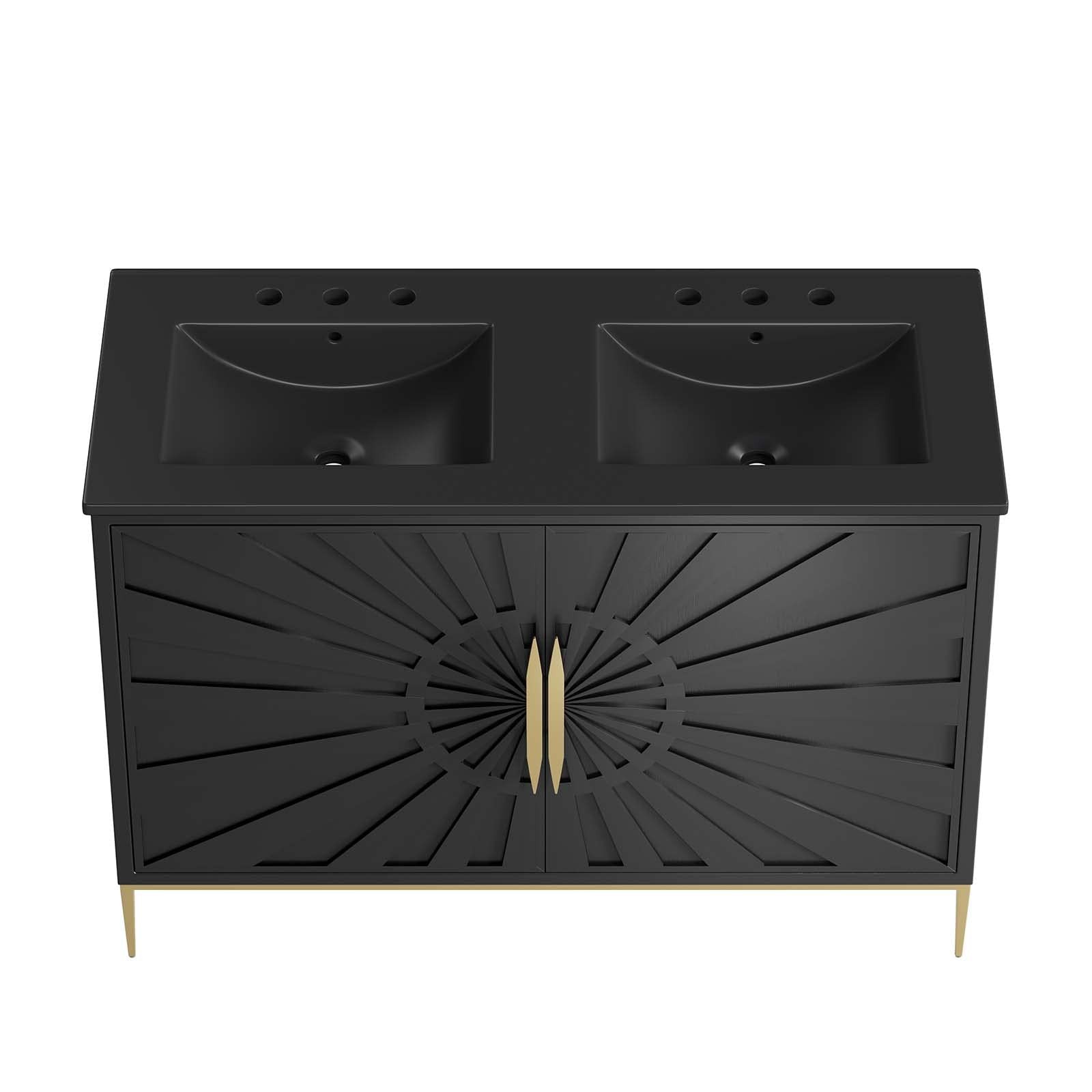 Modway Awaken 48″ Solid Wood and MDF Double Sink Bathroom Vanity in Black