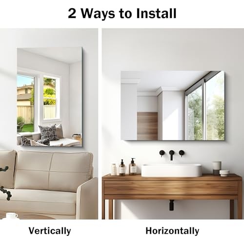 Mirror, 24×36 Mirrors for Wall, Rectangle Bathroom 36″L x 24″W Frameless