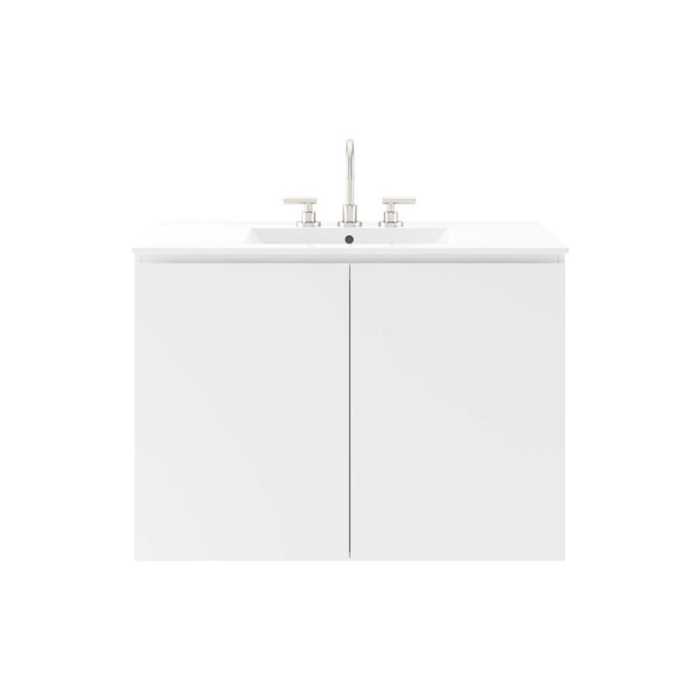 Modway Bryn 36″ Modern Wood/Ceramic Wall-Mount Bathroom Vanity in White
