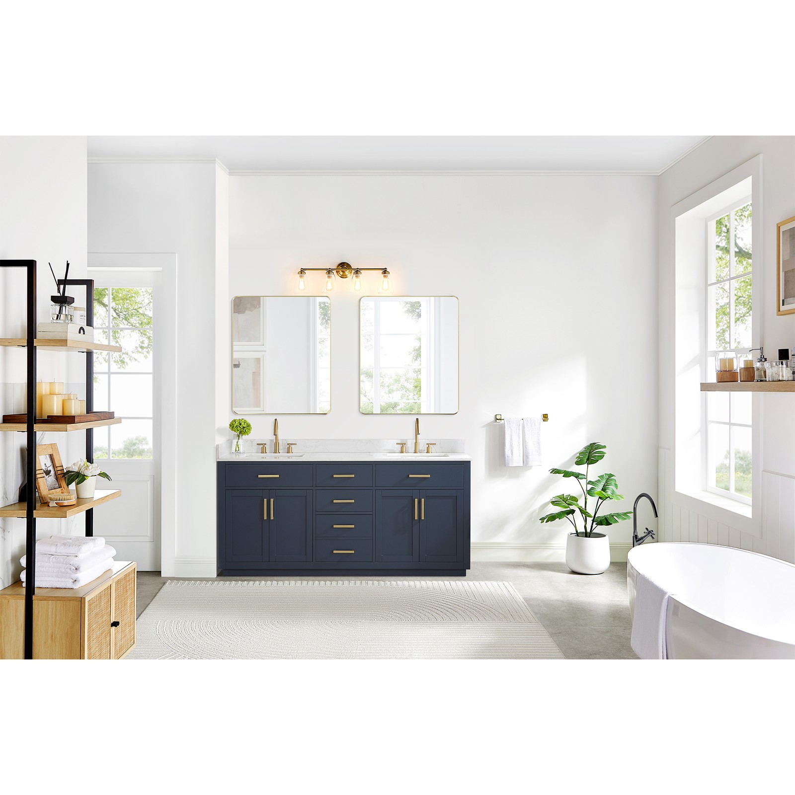 Gavino 72″ Wood Vanity in Royal Blue with Composite Stone Top no Mirror