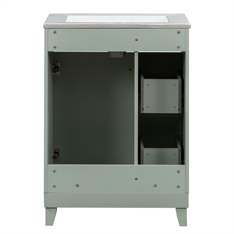 24″ Green Bathroom Vanity Cabinet with Ceramic Sink,2 Drawers,1 Soft-Close Door