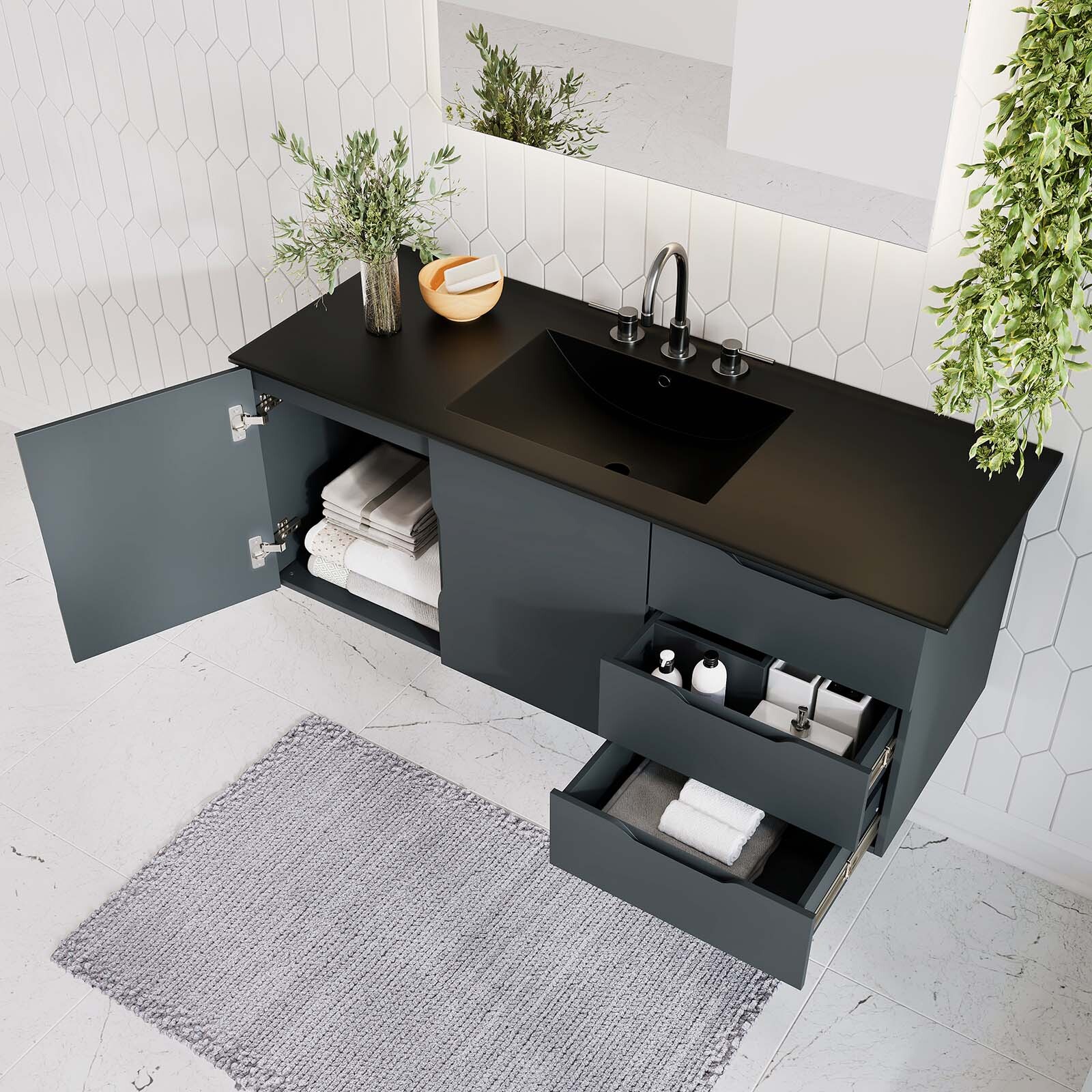 Modway Vitality 48″ Single Sink Wall-Mount Bathroom Vanity in Gray Black