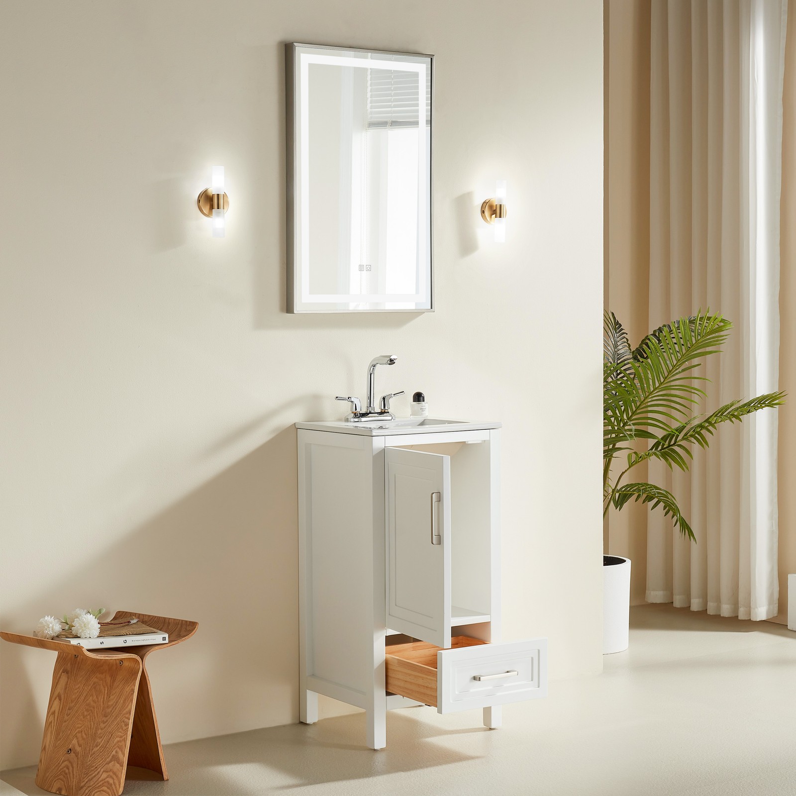White Freestanding Bathroom Cabinet 18″ Solid Wood Fully Assembled