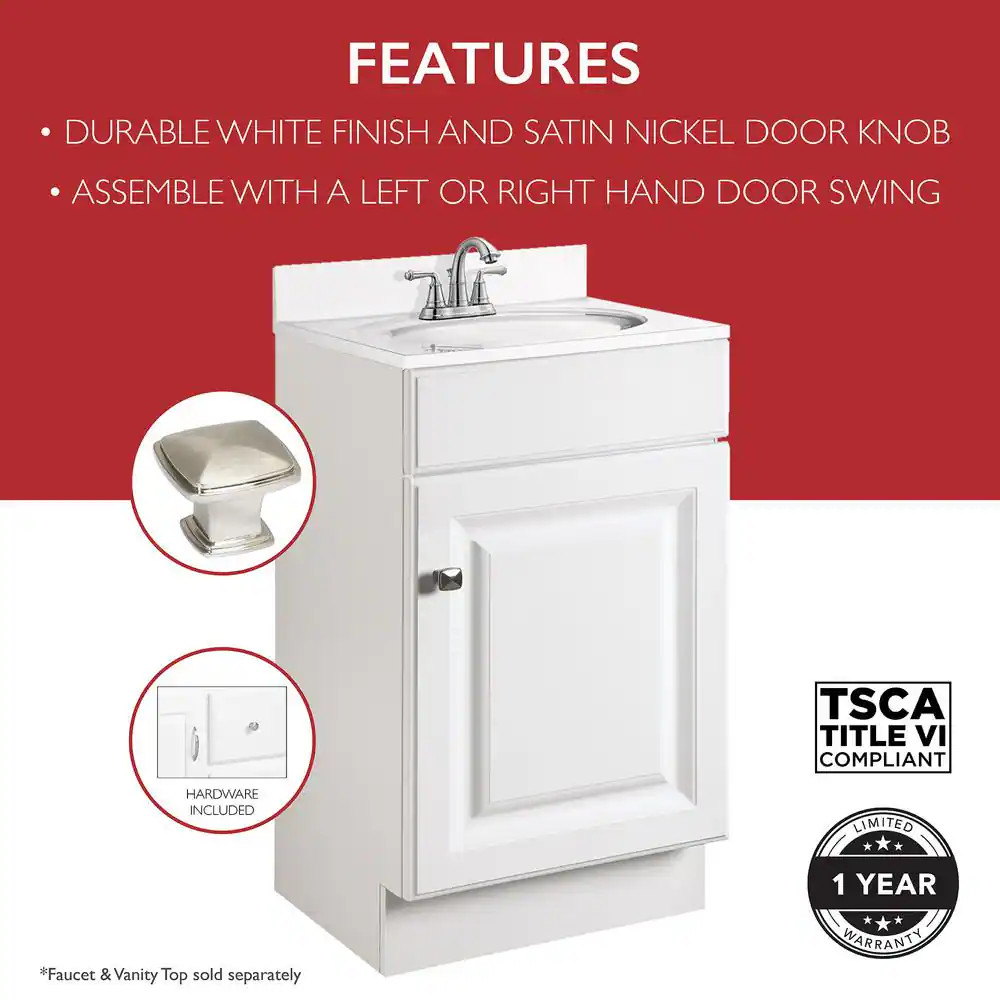 Wyndham 18 In. 1-Door Bath Vanity Cabinet Only in White (Ready to Assemble)