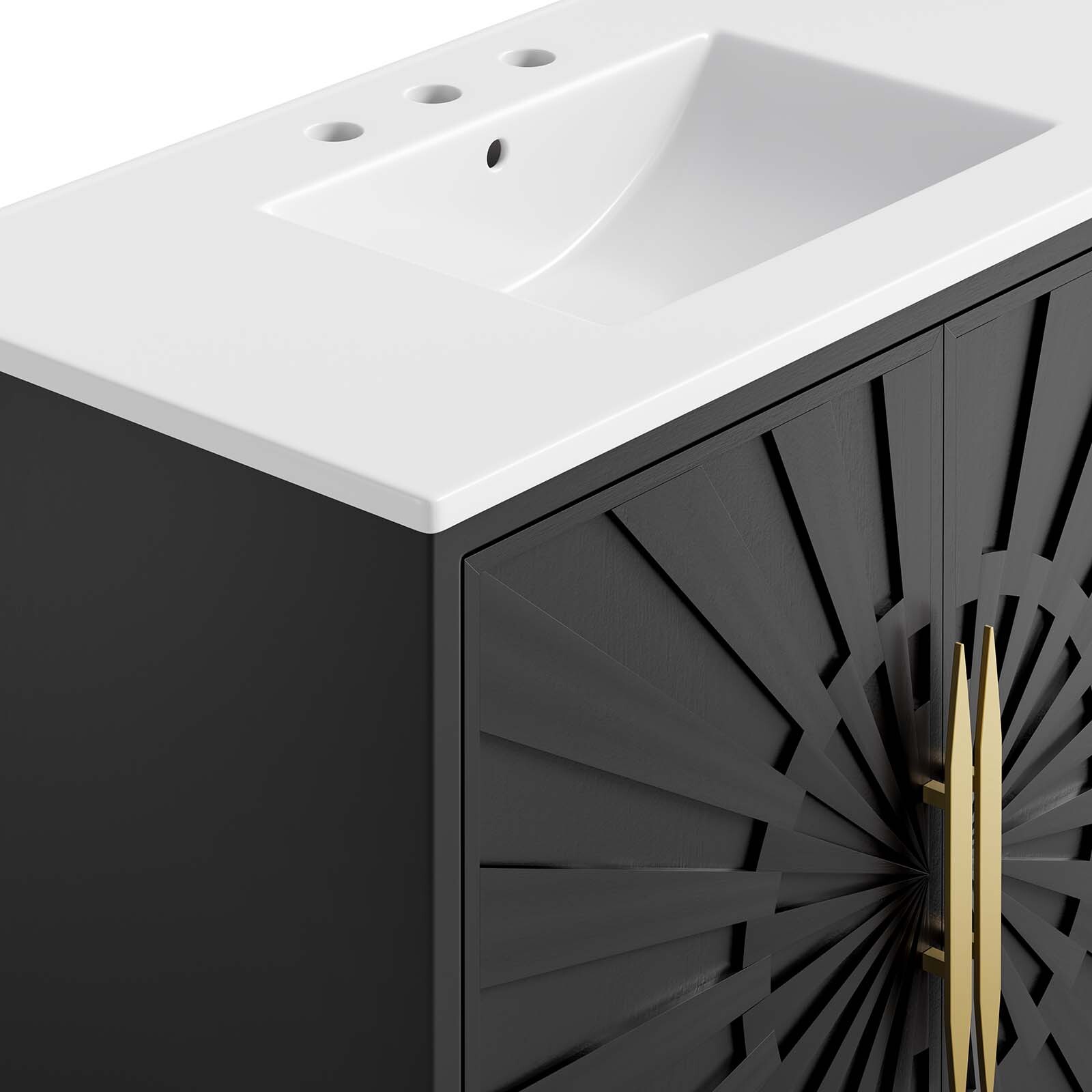 Modway Awaken 36″ Bathroom Vanity Cabinet in White Black With Ceramic Sink Basin