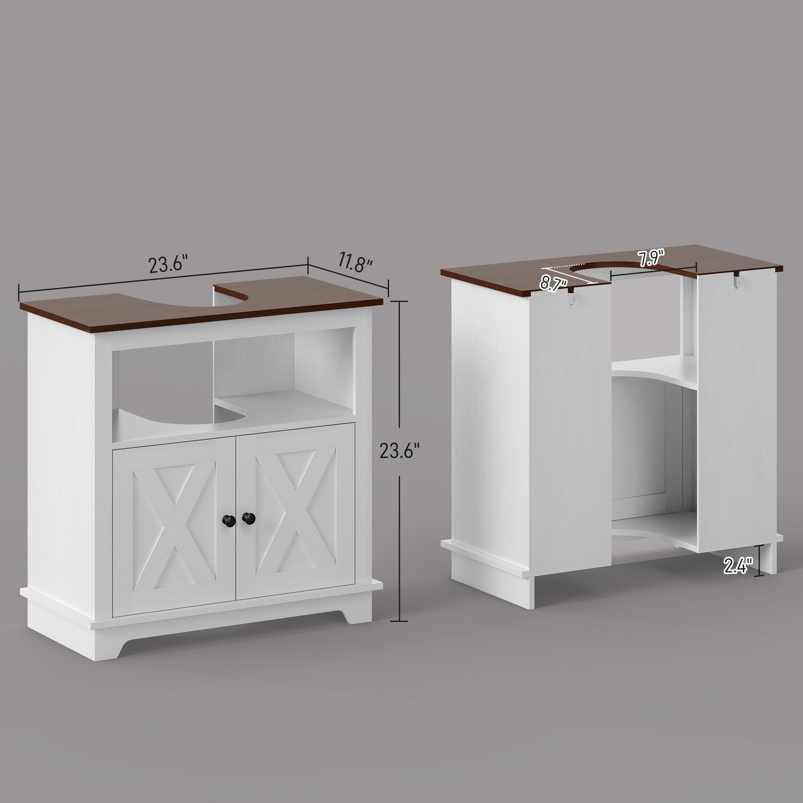 Bathroom Sink Cabinet, Pedestal Sink Storage Cabinet with Doors, White