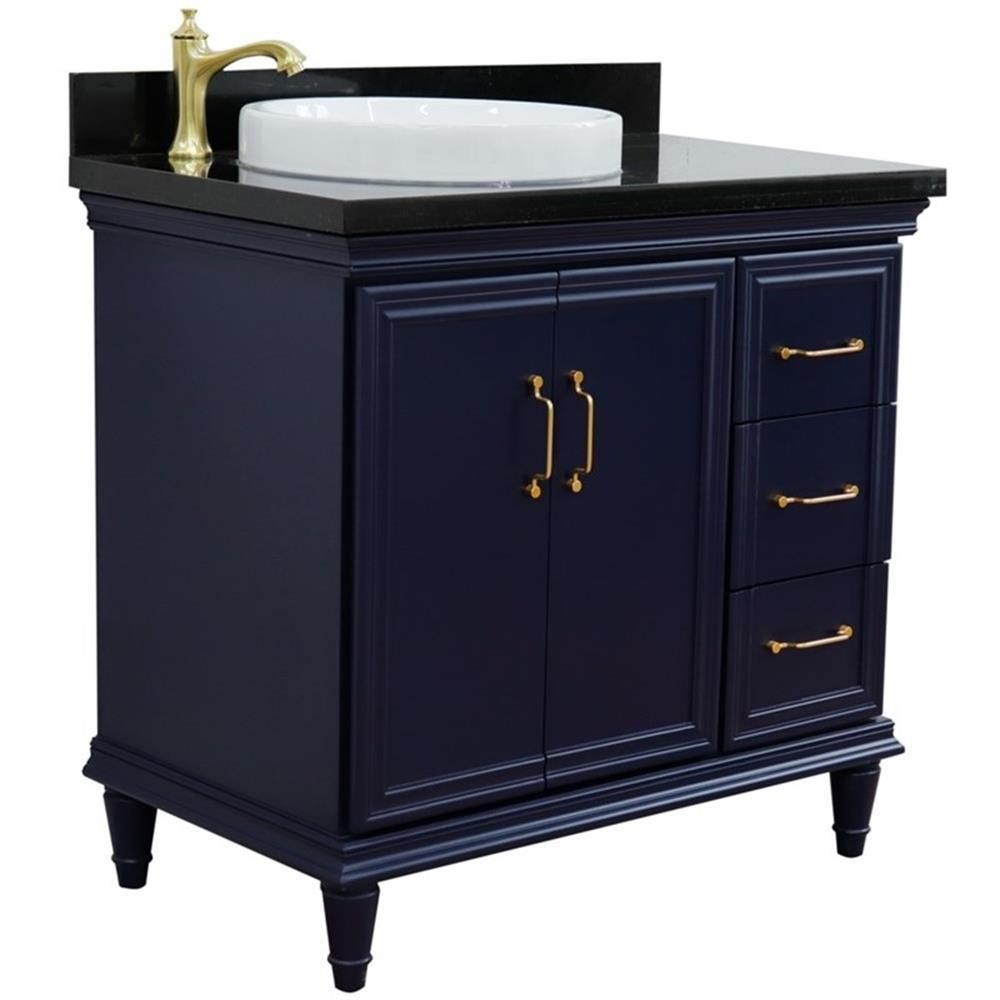 37 in. Single Wooden Vanity Blue Black Galaxy Round Left Door.Left Sink