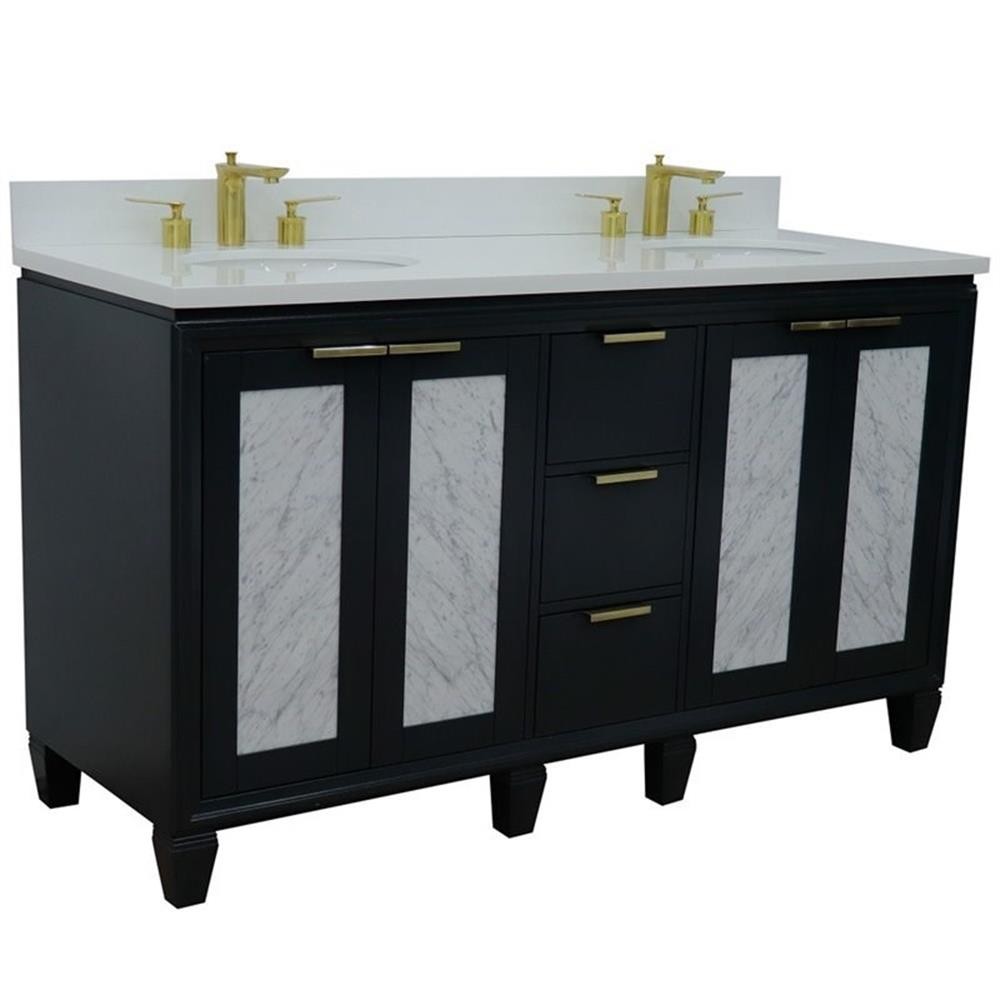 Trento 61″ Double Oval Sink Vanity in Dark Gray/White Quartz Stone