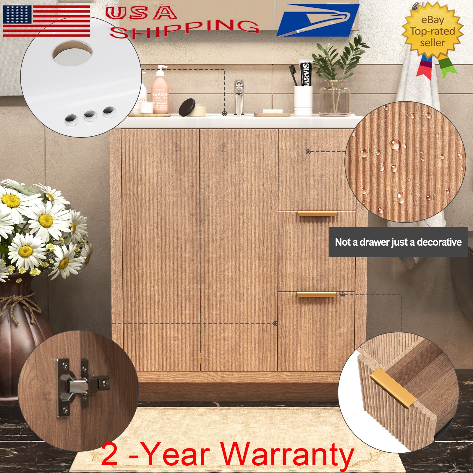 35.5″ Bathroom Vanity w/Sink, Freestanding Storage Vanity Door Cabinet 2 Drawers