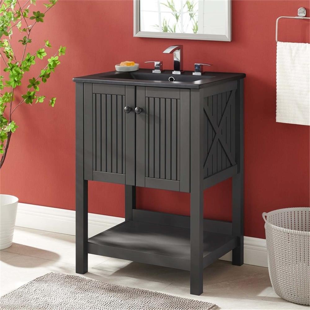 Modway Steam 24″ Modern Wood/Ceramic Bathroom Vanity in Gray/Black