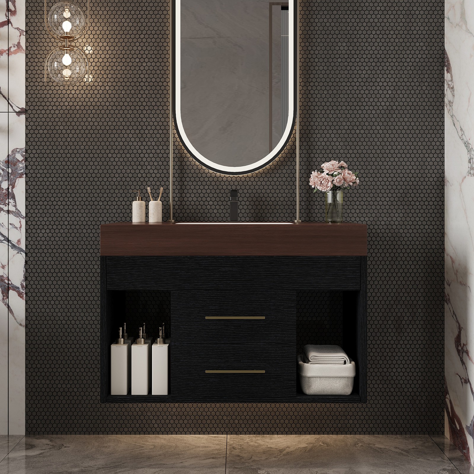 29.9″ Floating Bathroom Vanity with Sintered Stone Top & Ceramic Sink