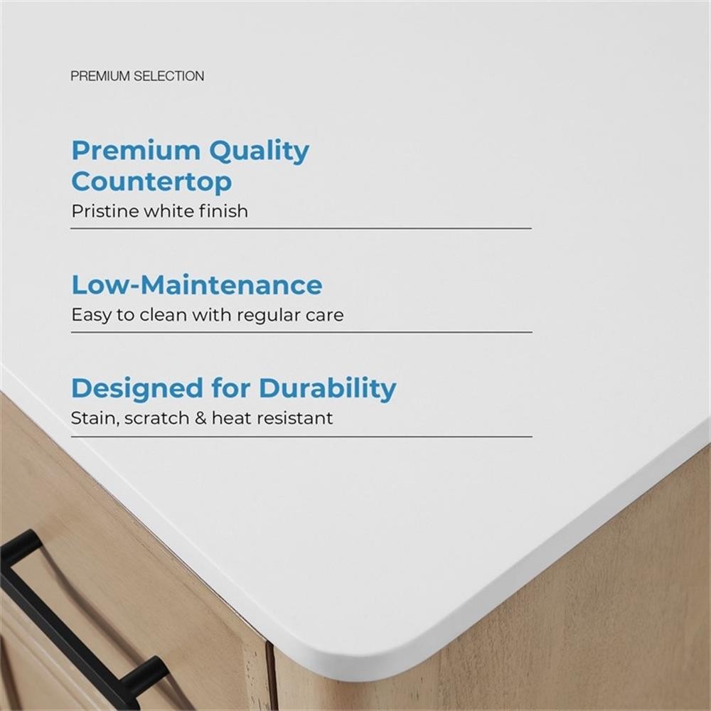 Pemberly Row 48″ Bathroom Vanity in Sahara Birch with White Countertop