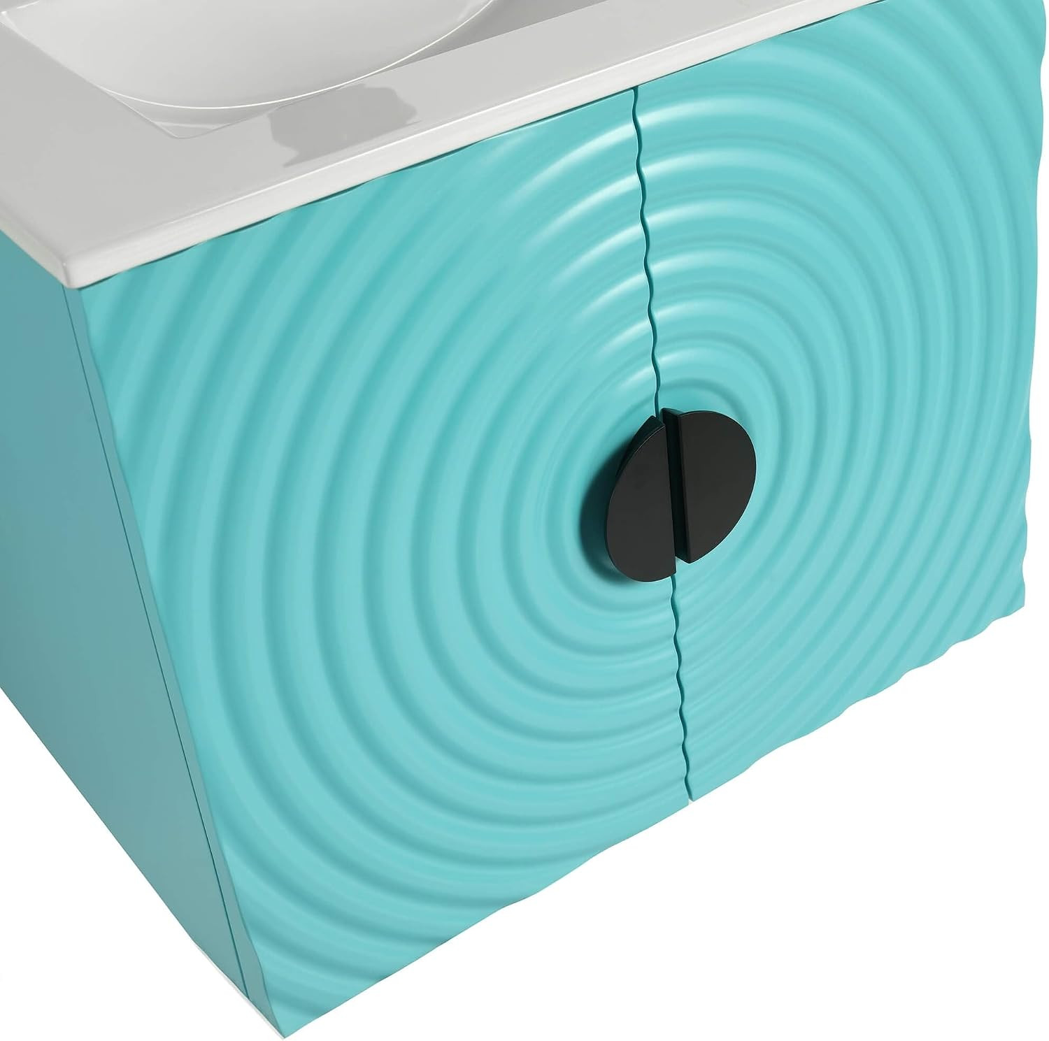 Pellabay Modern 24 Inch Bathroom Vanity with Sink Blue, Fluted Door Design, Floa