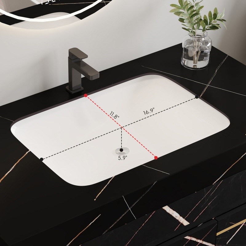 35.4in Bathroom Vanity w/Ceramic Sink Wall Mount Floating Cabinet for Small Room
