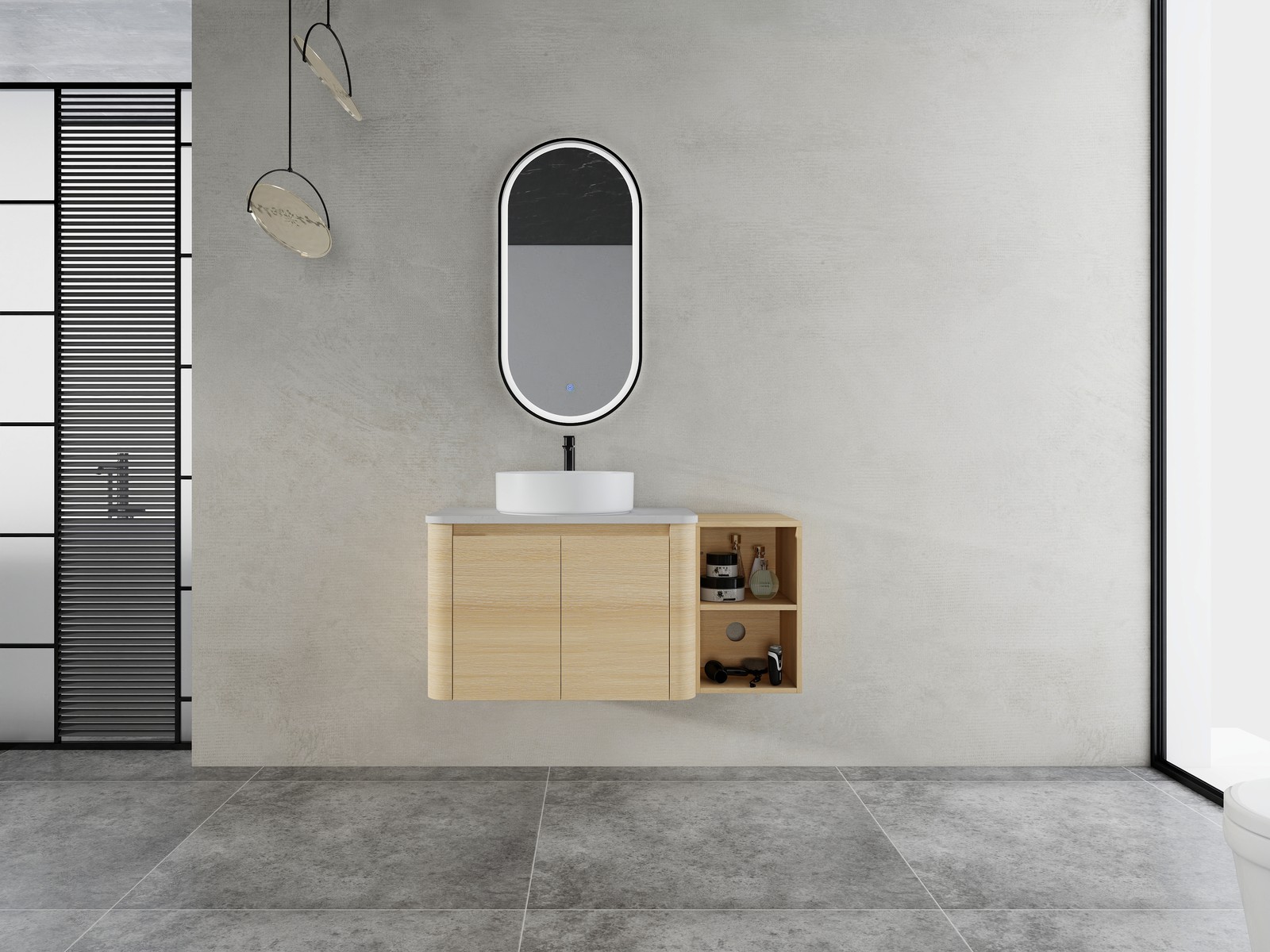 42in Plywood Floating Bathroom Vanity W/White Ceramic Basin Sink Storage Shelves