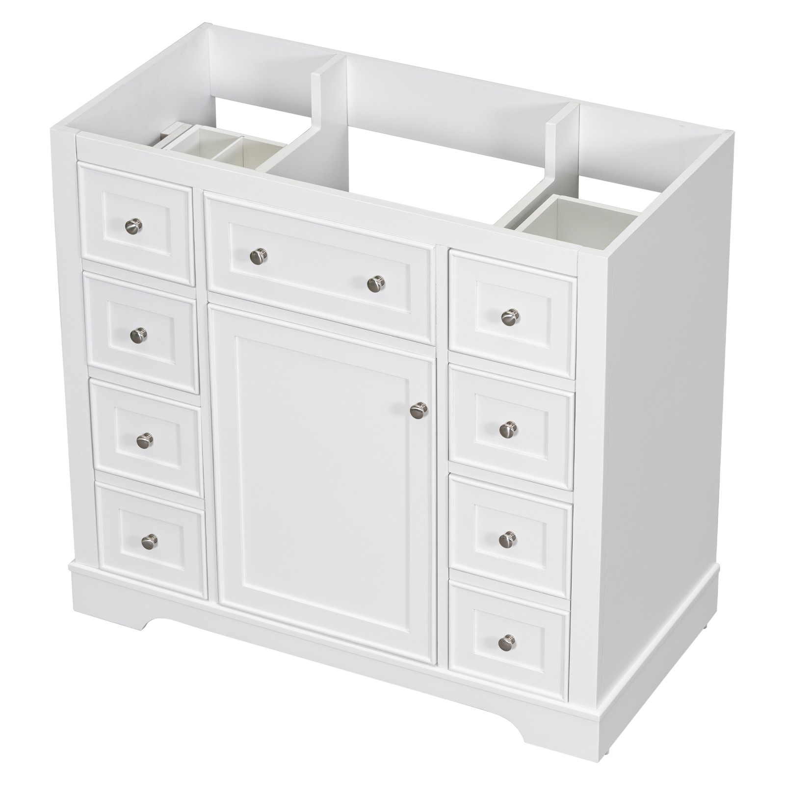 36″ White Bathroom Vanity Cabinet Base with 6 Drawers