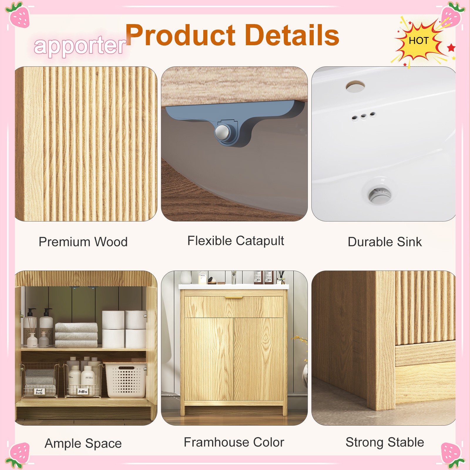 31.5 in Bathroom Vanity with Ceramic Sink Freestanding Storage Cabinet with Door